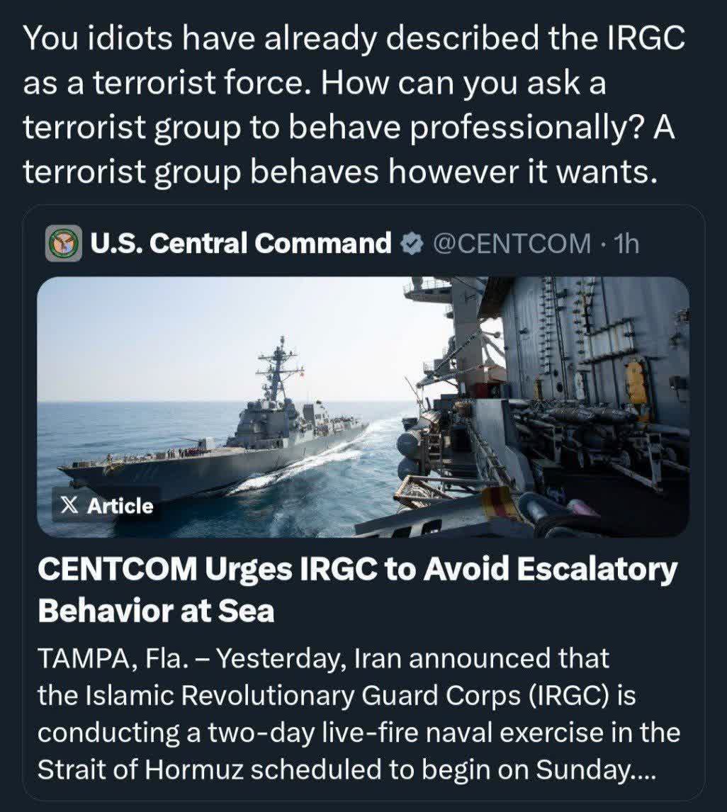 سنتکام از سپاه پاسداران انقلاب اسلامی می‌خواهد از رفتارهای تنش‌زا در دریا خودداری کند